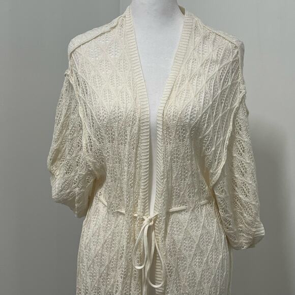 POL Crochet Ivory Beach Cover Up Kimono Cardigan Tassel Tie Waist Size S NWOT - Picture 12 of 12